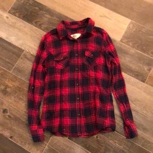 Magenta and navy plaid top